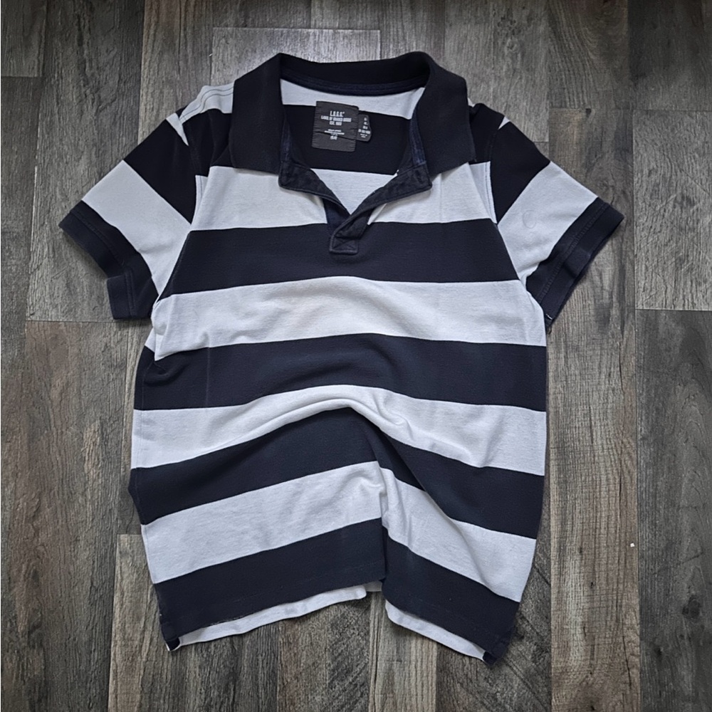 Blue and White Striped Polo Shirt